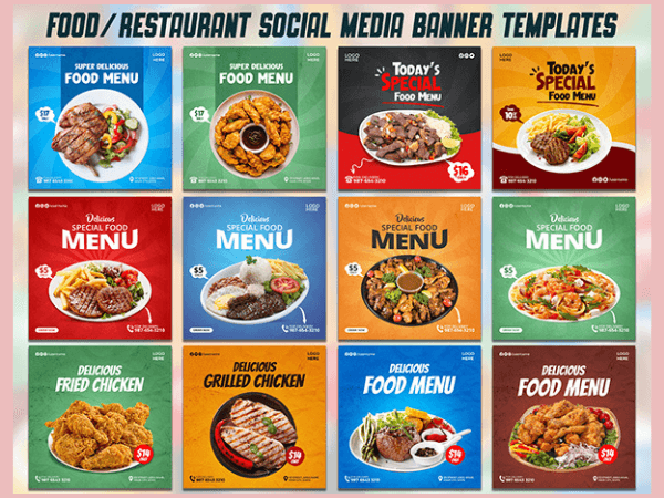 restaurant menu price social media designs